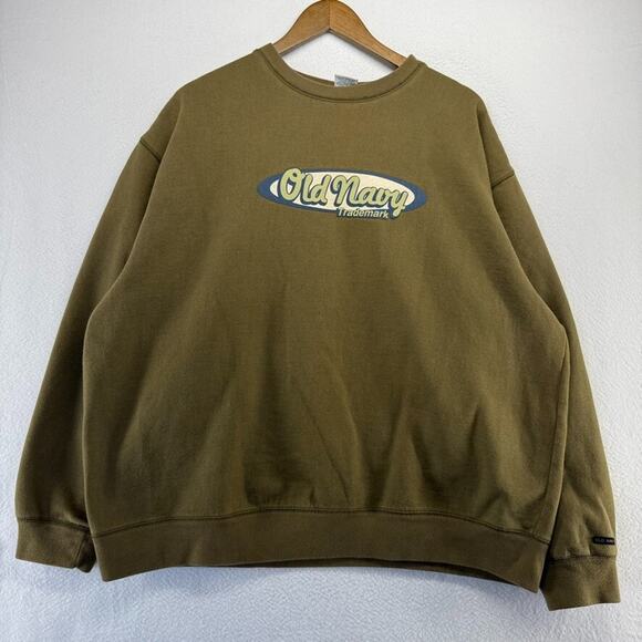 Vintage Old Navy Sweatshirt Men's 2XL Green Faded Crewneck Spellout Boxy y2k - Picture 1 of 10